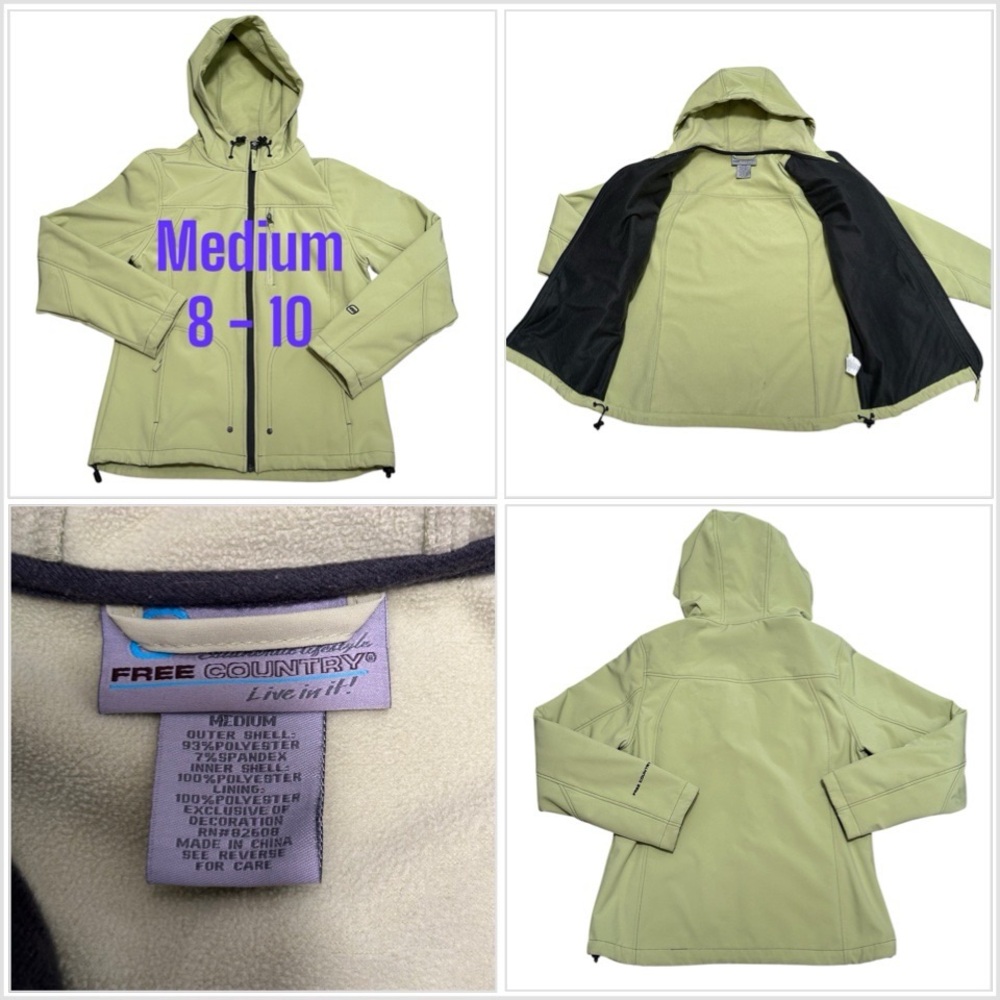 Womens Free Country Medium Lime Green Softshell Jacket Coat Pockets Hooded hood